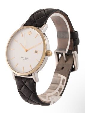 kate spade Quilted Black Leather Strap Watch with Gold-Tone Bezel